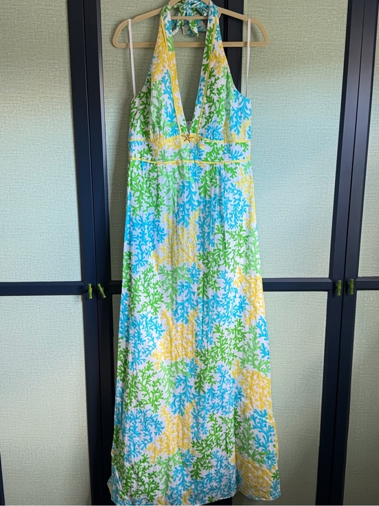 Lilly Pulitzer Dresses & Skirts - Lilly Pulitzer Blue + Green Reef Print Cotton Halter Maxi Sun Dress, Size 10